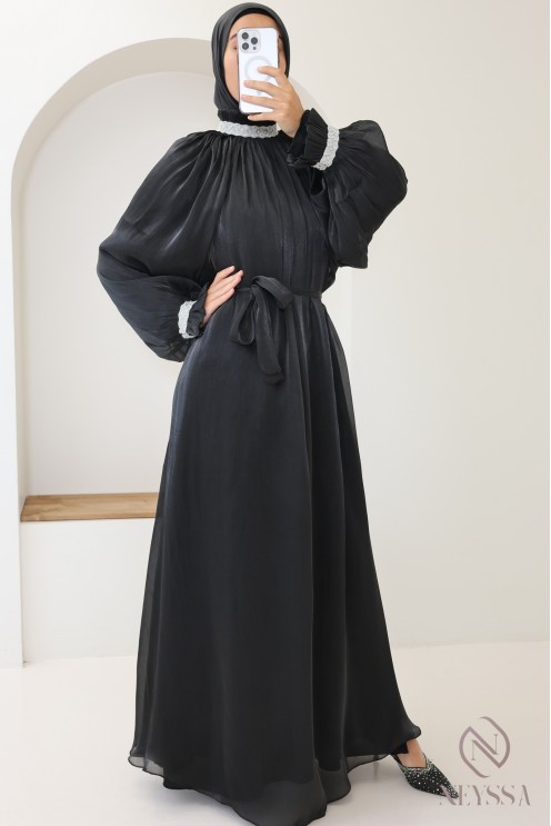 Abaya Dubaï 4 pièces avec hijab inclus en organza femme voilée