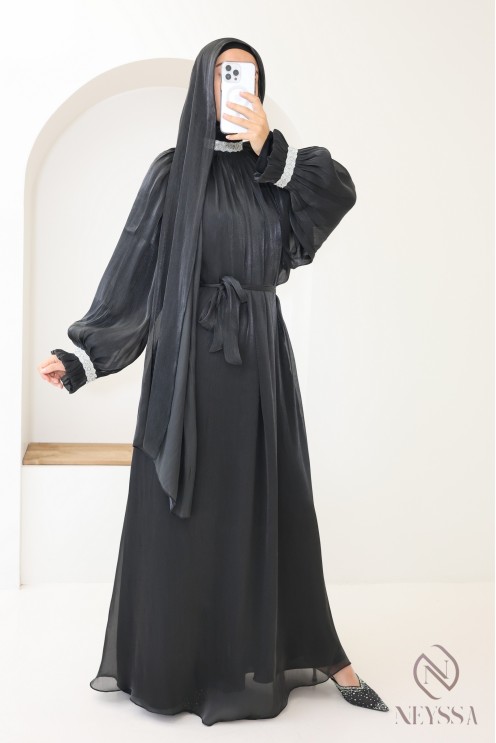 Dubai 4-piece abaya with hijab included in organza for veiled women