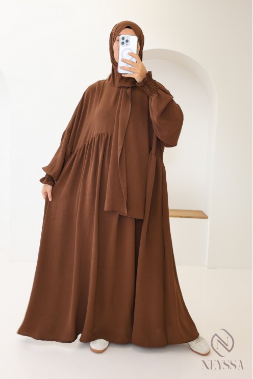 Abaya with integrated hijab in jazz, muslim woman, ramadan 2025