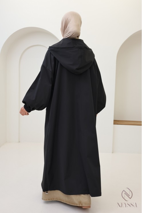 Parka longue style sportwear tissu coupe vent, à capuche femme hijabi