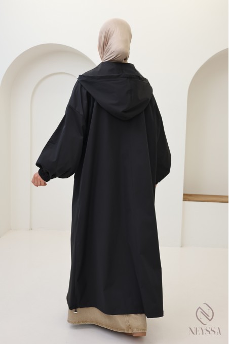 Parka longue style sportwear tissu coupe vent, à capuche femme hijabi