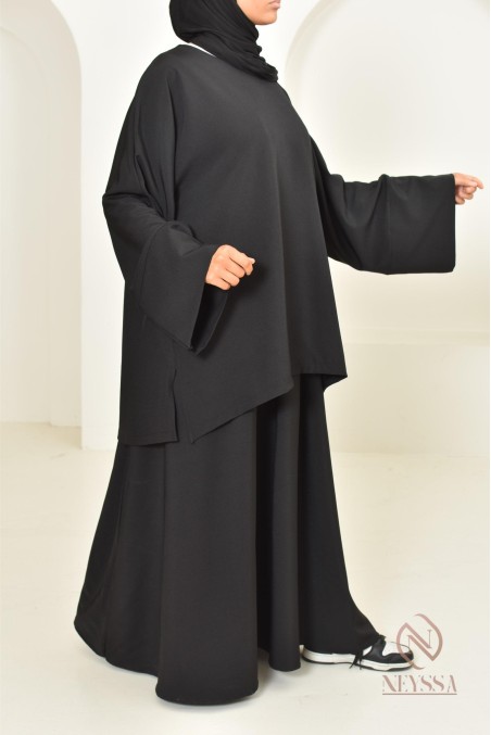 2-piece modern long skirt tunic set in black, ideal for veiled women