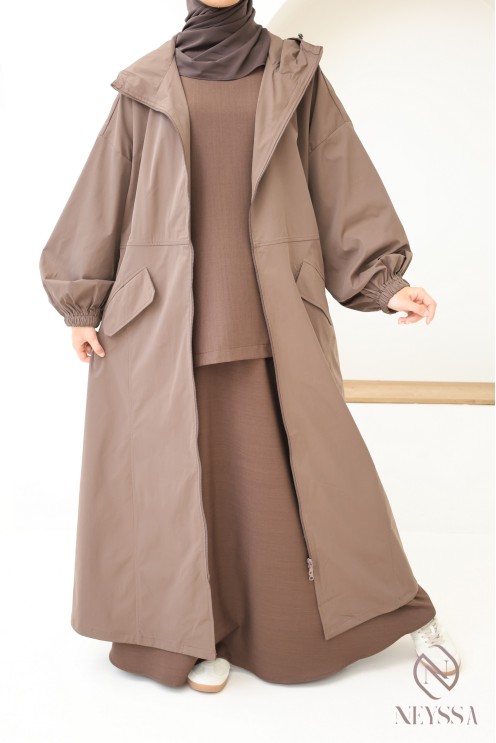 Veste longue style casual tissu hydrofuge, pour femme voilée