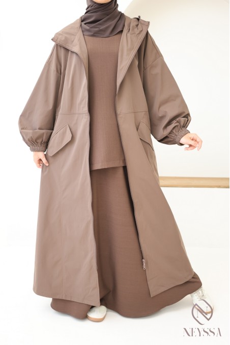 Lange Jacke im Casual-Stil aus wasserabweisendem Stoff