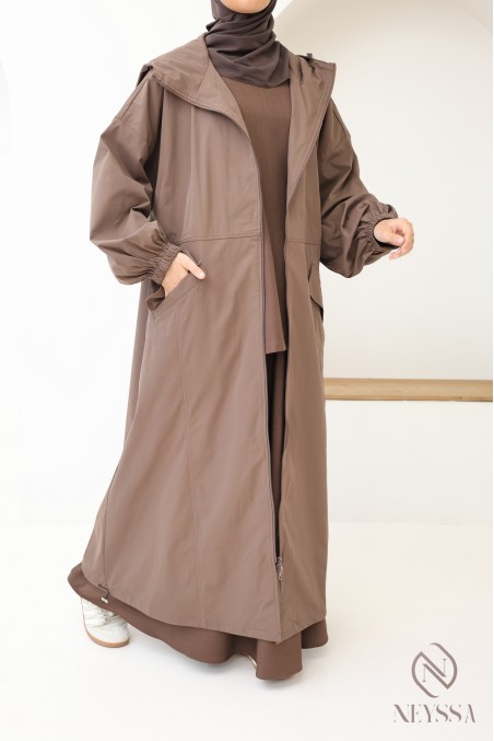 Long casual jacket in water-repellent fabric, for veiled women