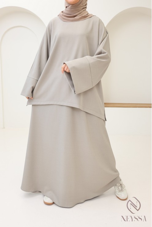 2-teiliges Set in Taupe mit langem Rock + langem Oberteil