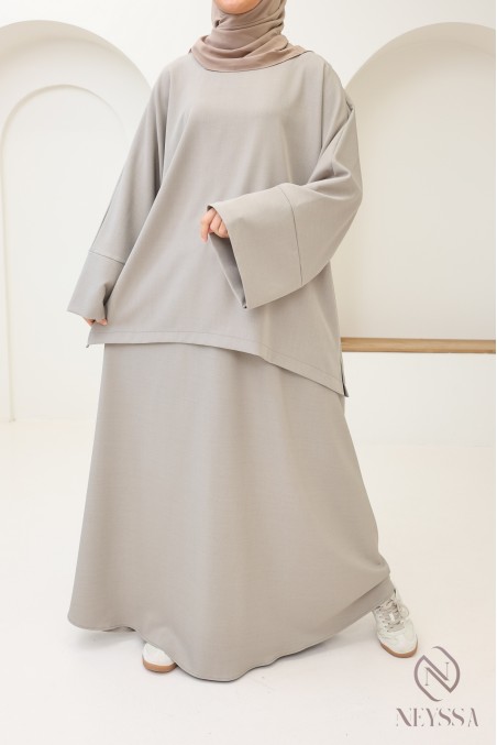 2-teiliges Set in Taupe mit langem Rock + langem Oberteil
