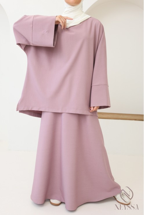 Women's dark purple long skirt + asymmetrical top set