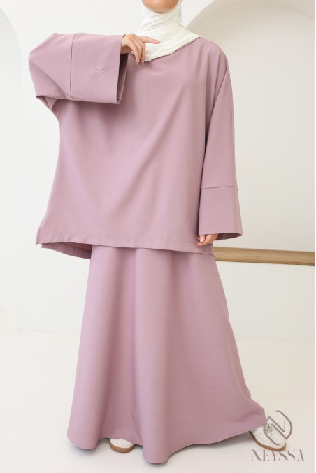 Women's dark purple long skirt + asymmetrical top set