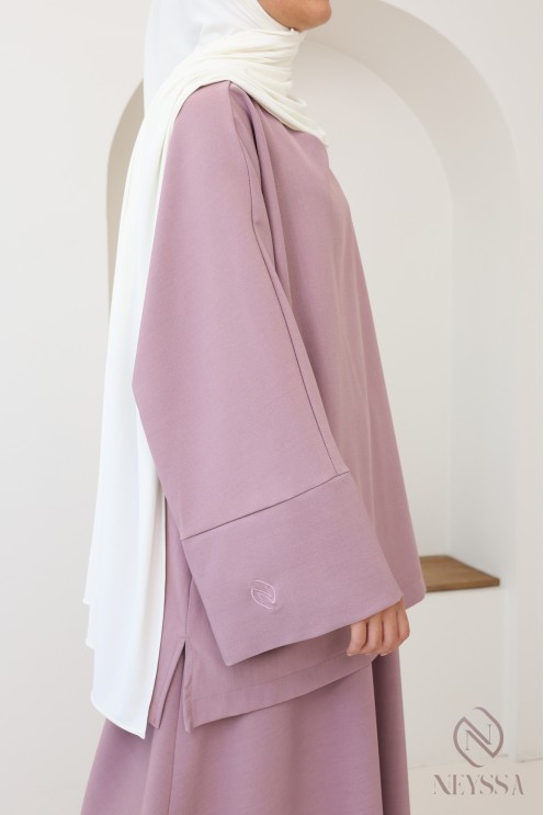 Ensemble jupe longue + haut long asymétrique mauve foncé femme