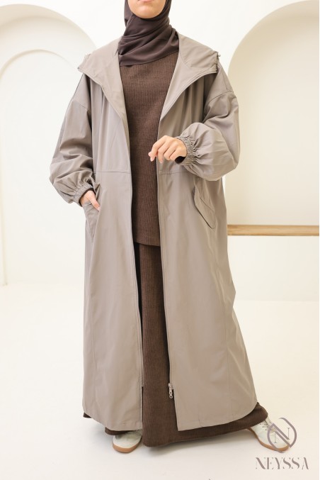 Parka anorak taupe rosé pour femme tissu coupe vent hydrofuge