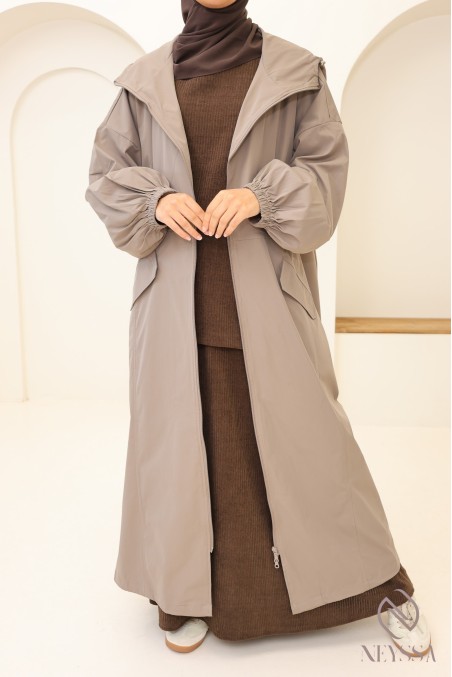 Parka anorak taupe rosé pour femme tissu coupe vent hydrofuge