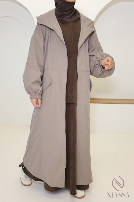 Parka anorak taupe rosé pour femme tissu coupe vent hydrofuge