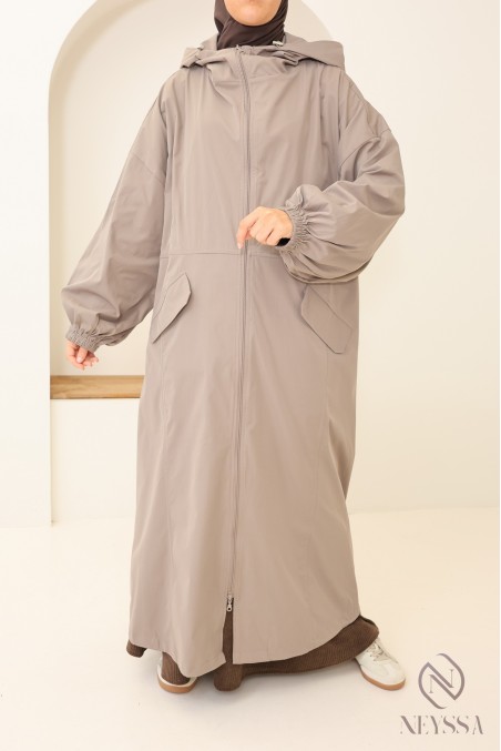 Women's taupe pink anorak parka in windproof, water-repellent fabric