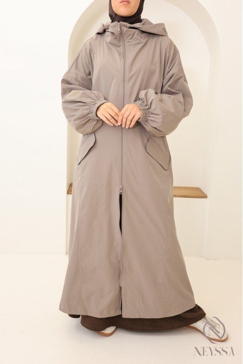 Parka-Anorak in Taupe-Rosa für Damen, winddichtes Material