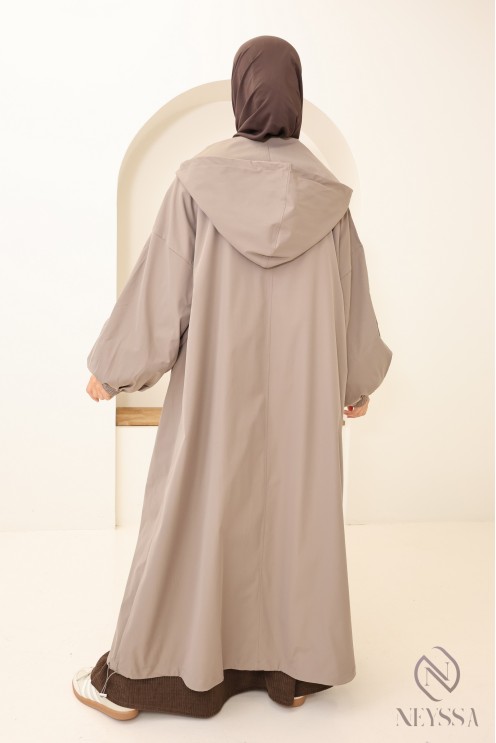 Women's taupe pink anorak parka in windproof, water-repellent fabric