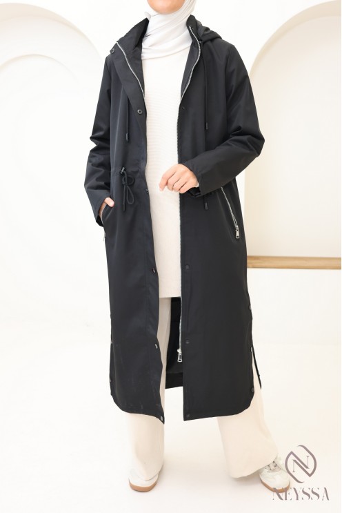 Lange Parka-Jacke mit Kapuze, wasserabweisend, abgerundeter