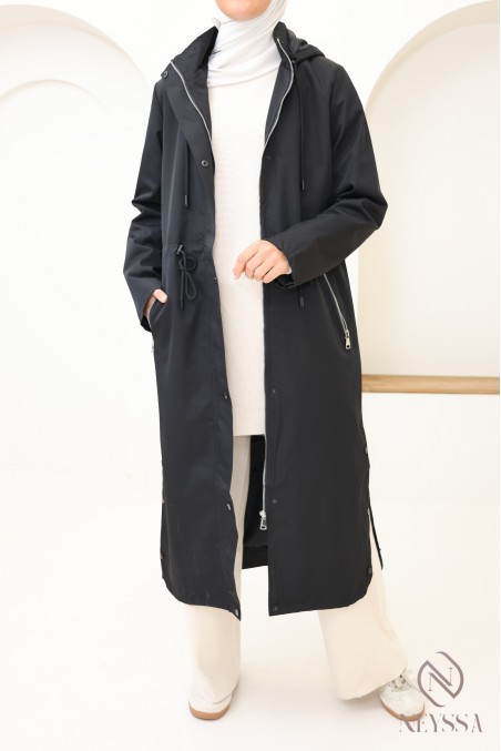 Lange Parka-Jacke mit Kapuze, wasserabweisend, abgerundeter
