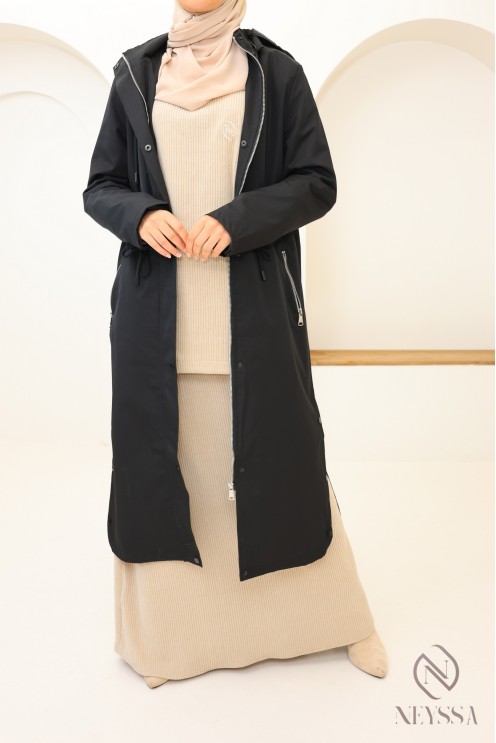 Lange Parka-Jacke mit Kapuze, wasserabweisend, abgerundeter