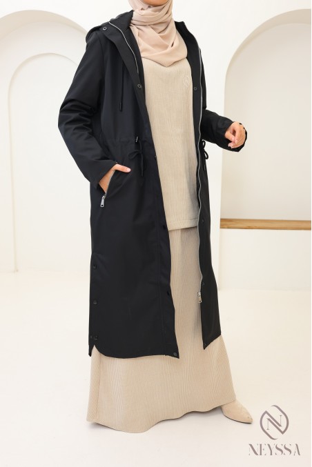 Lange Parka-Jacke mit Kapuze, wasserabweisend, abgerundeter