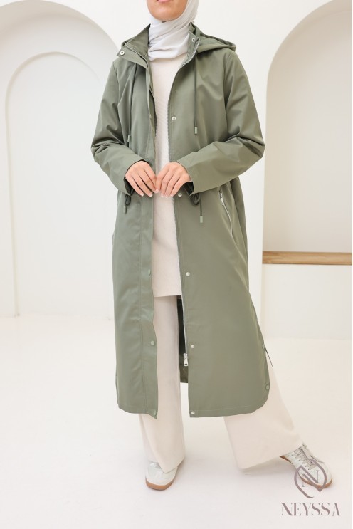 Langer Parka in Khaki für Damen, regenabweisender Stoff