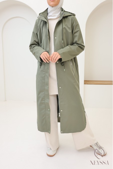 Langer Parka in Khaki für Damen, regenabweisender Stoff