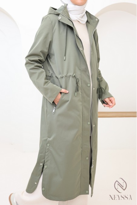 Langer Parka in Khaki für Damen, regenabweisender Stoff