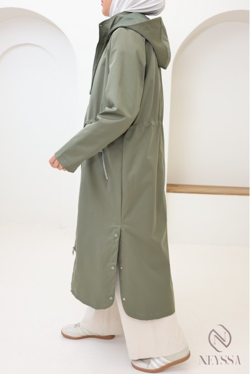 Parka longue kaki pour femme, tissu déparlant pour la pluie