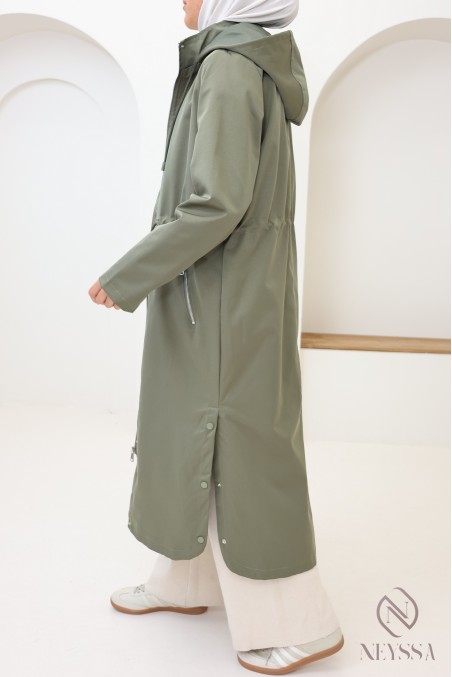 Parka longue kaki pour femme, tissu déparlant pour la pluie