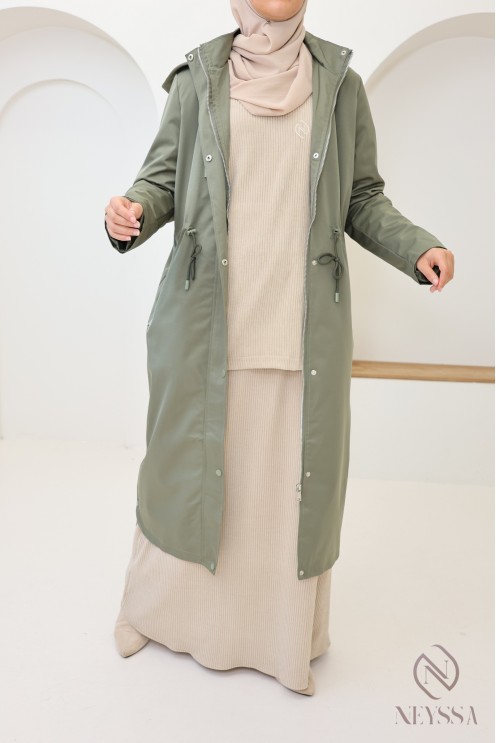 Langer Parka in Khaki für Damen, regenabweisender Stoff
