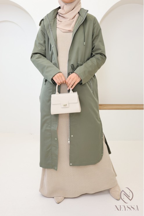 Langer Parka in Khaki für Damen, regenabweisender Stoff