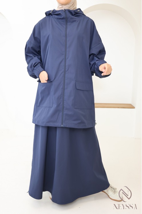 Ensemble 2 pièces coupe vent bleu pour femme hijabi tendance