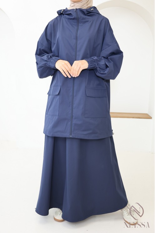 Ensemble 2 pièces coupe vent bleu pour femme hijabi tendance