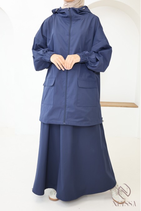 2-piece blue windbreaker set for trendy hijabi women