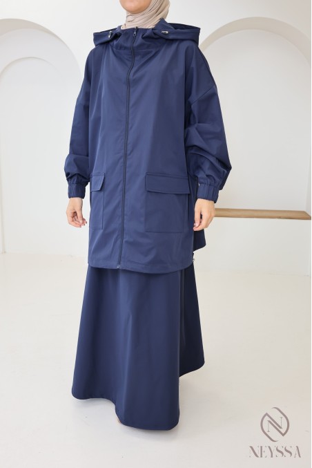 Ensemble 2 pièces coupe vent bleu pour femme hijabi tendance