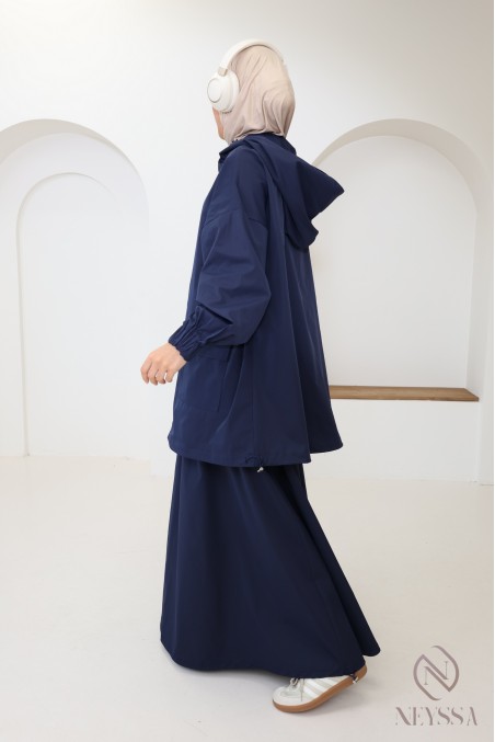 Ensemble 2 pièces coupe vent bleu pour femme hijabi tendance