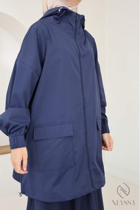Ensemble 2 pièces coupe vent bleu pour femme hijabi tendance