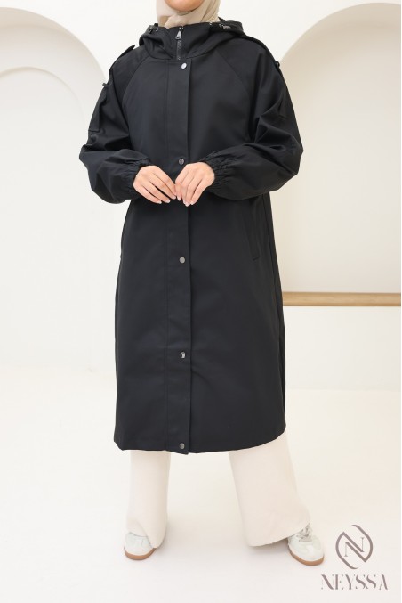 Long parka-style jacket, modern chic cut for hijabi women