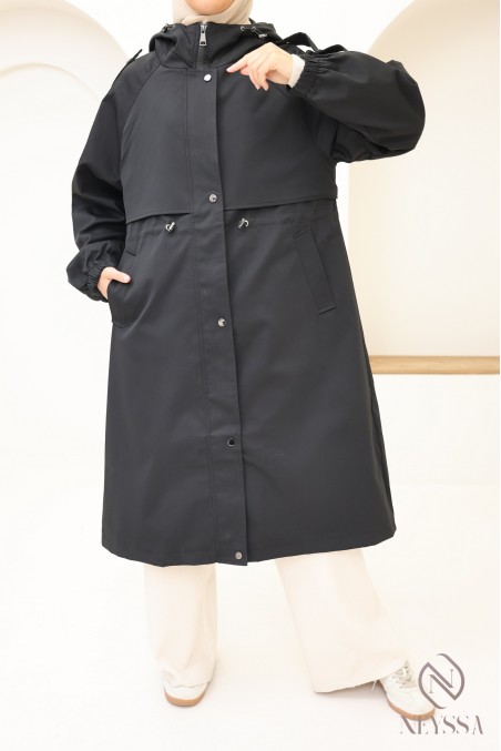 Long parka-style jacket, modern chic cut for hijabi women