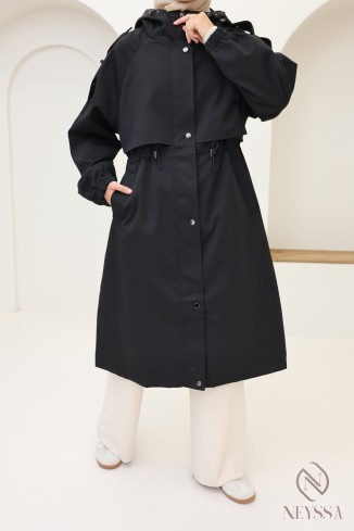 Veste longue style parka, coupe moderne chic pour femme hijabi