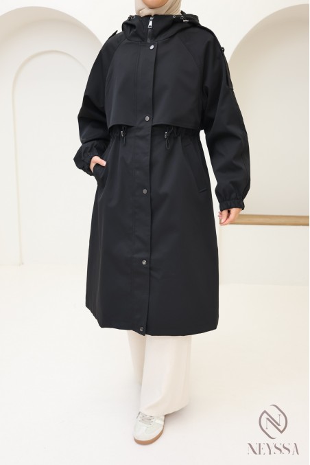 Long parka-style jacket, modern chic cut for hijabi women