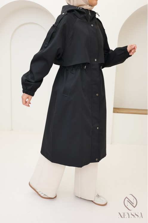 Long parka-style jacket, modern chic cut for hijabi women