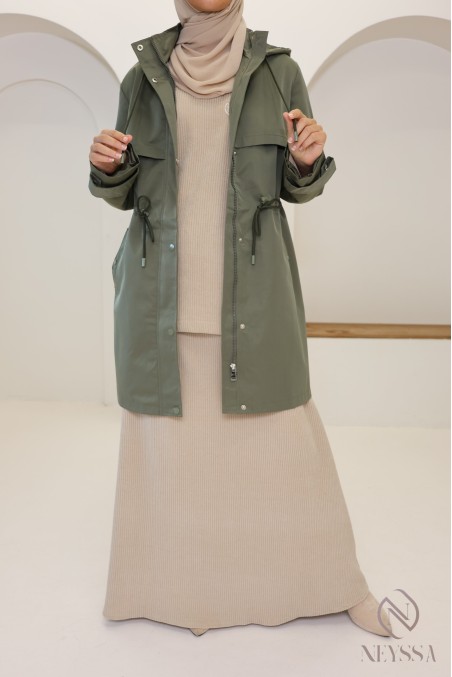 Veste Parka mi longue kaki coupe droite, idéale pour l'automne