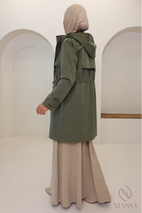 Veste Parka mi longue kaki coupe droite, idéale pour l'automne