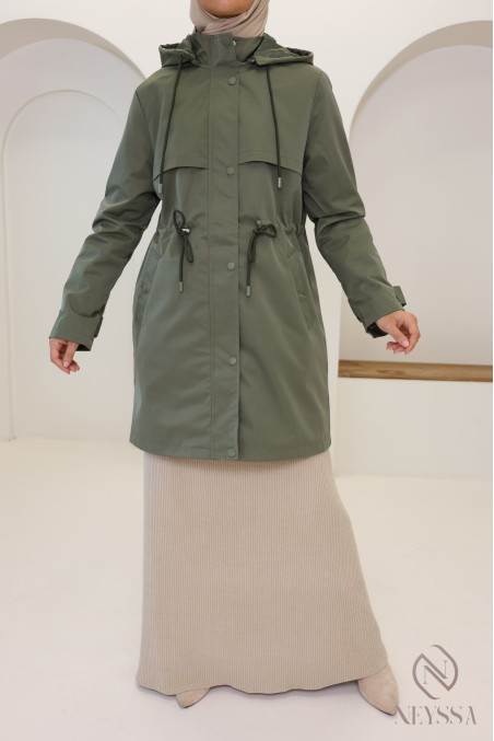 Mittellange Parka-Jacke in Khaki mit geradem Schnitt, für den Herbst