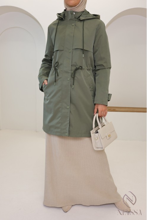 Veste Parka mi longue kaki coupe droite, idéale pour l'automne