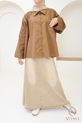 Modisches Oversize-Baumwollhemd mit Knöpfen für Hijabi-Frauen