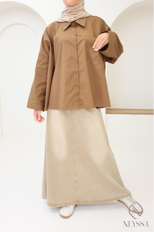 Chemise en coton à boutons oversize pour femme hijabi tendance