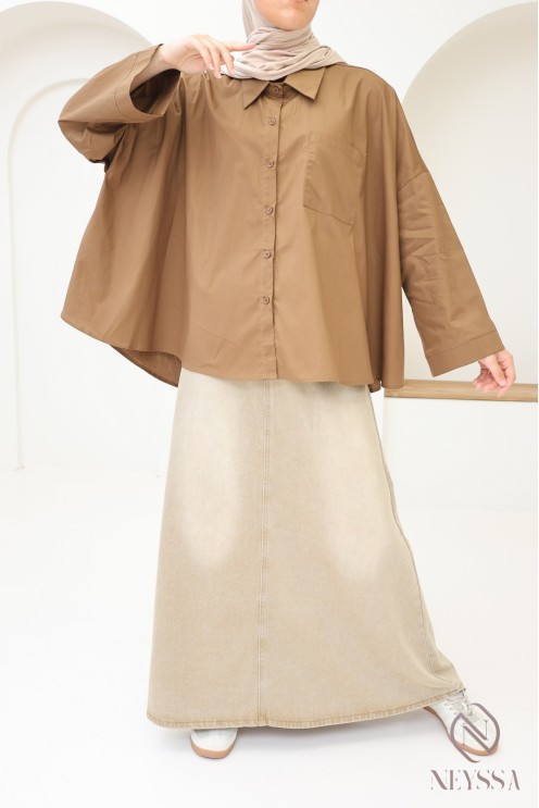Chemise en coton à boutons oversize pour femme hijabi tendance