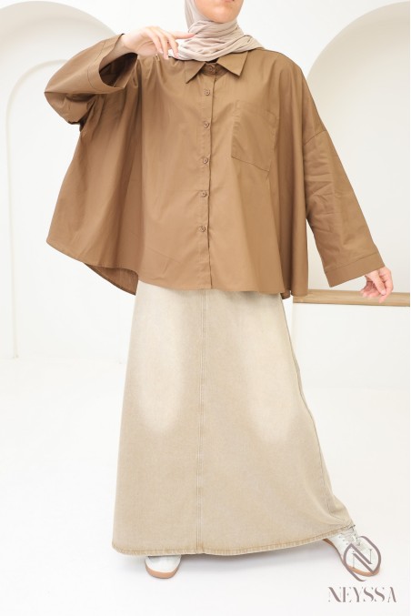 Modisches Oversize-Baumwollhemd mit Knöpfen für Hijabi-Frauen